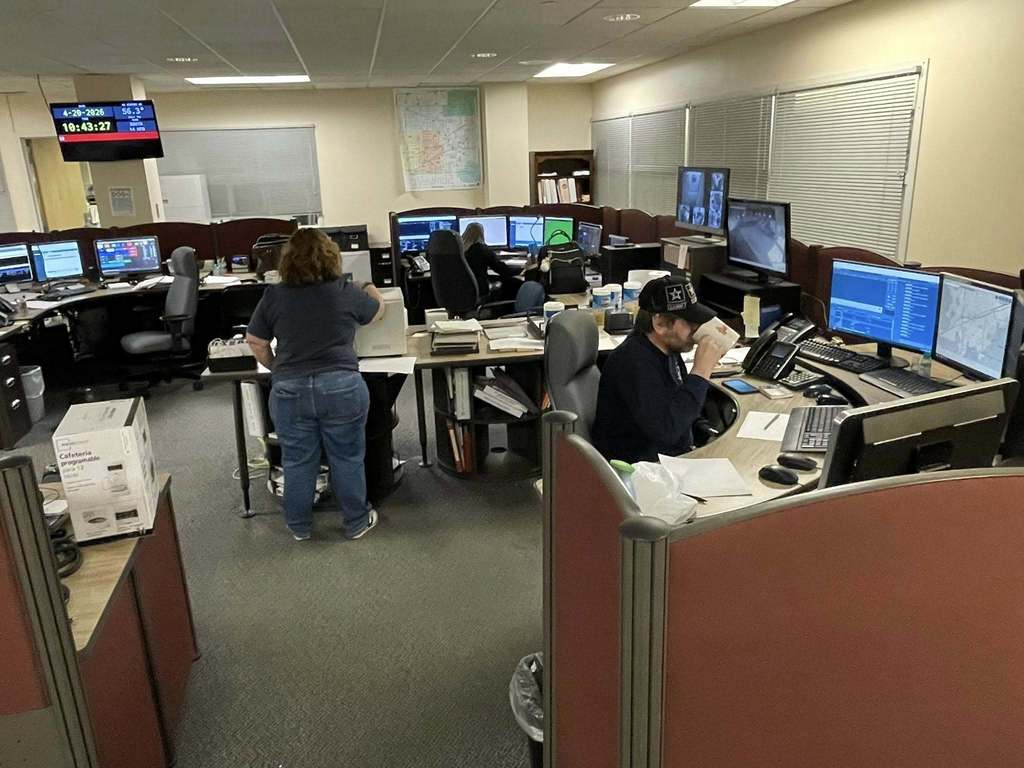 Photo of temporary 9-1-1 dispatch center in the basement of City Hall