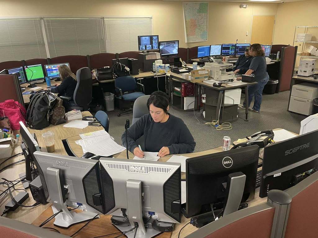 Photo of temporary 9-1-1 dispatch center in the basement of City Hall