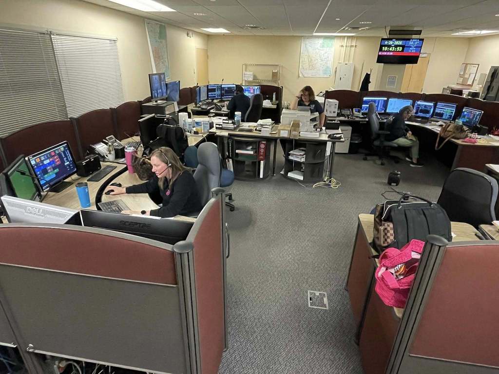 Photo of temporary 9-1-1 dispatch center in the basement of City Hall