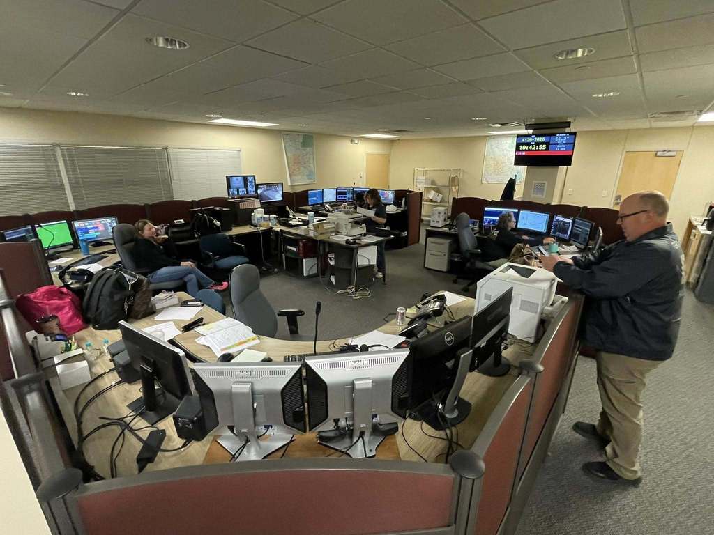 Photo of temporary 9-1-1 dispatch center in the basement of City Hall