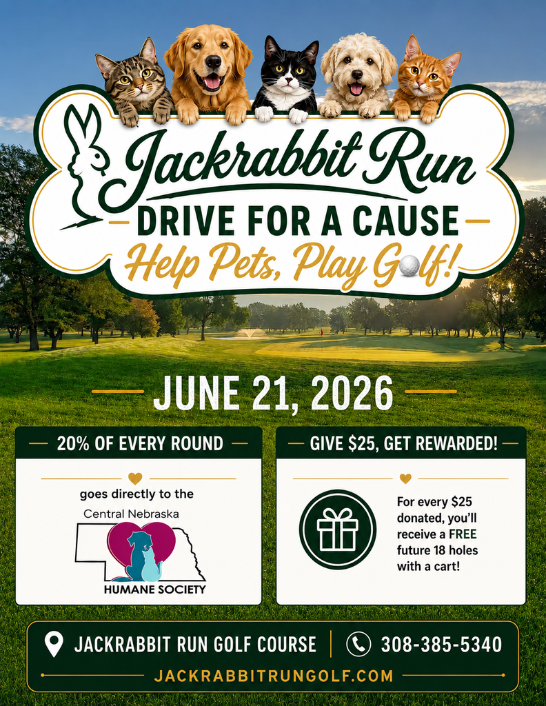 Flyer for Jackrabbit Run's benefit day for the Central Nebraska Humane Society