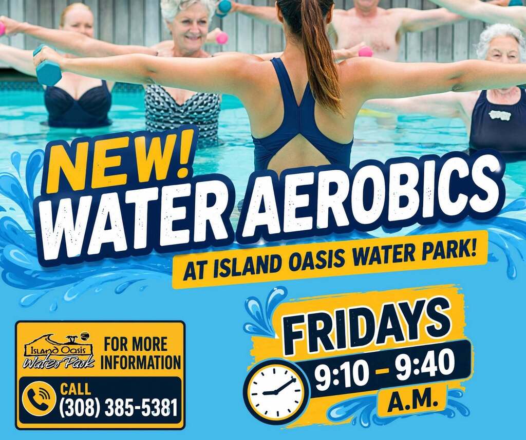 Graphic highlighting a new water aerobics plan at Island Oasis