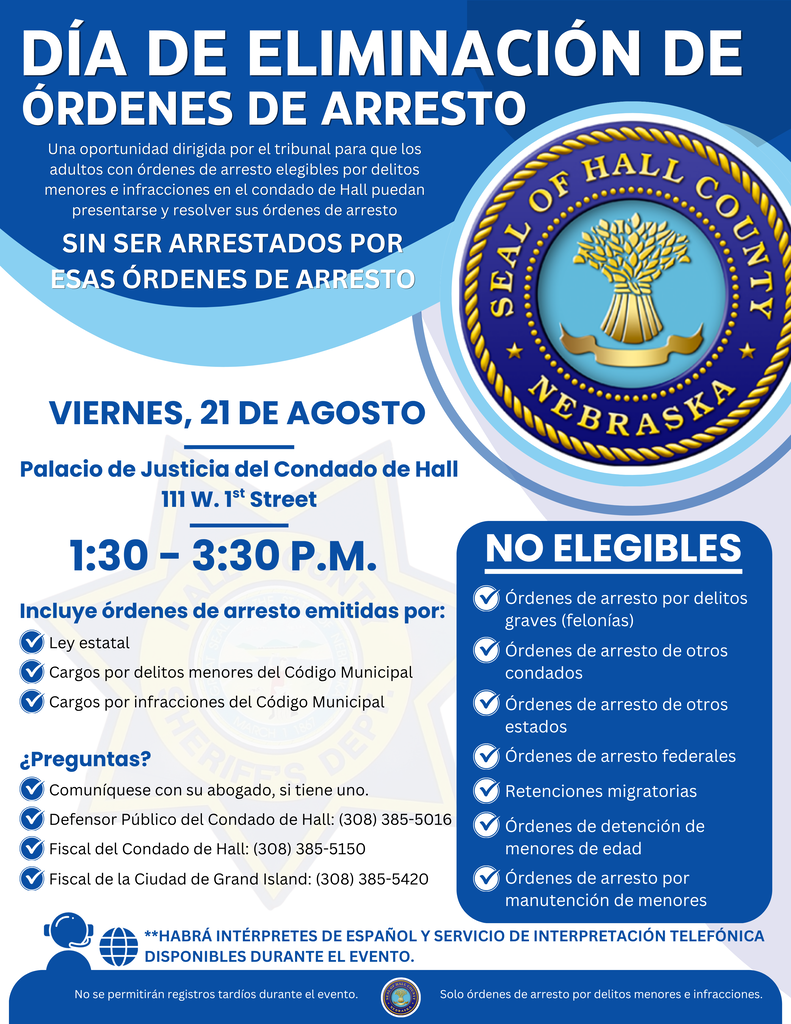 Flyer in Spanish for a Warrant Wipeout Day on Friday, August 21