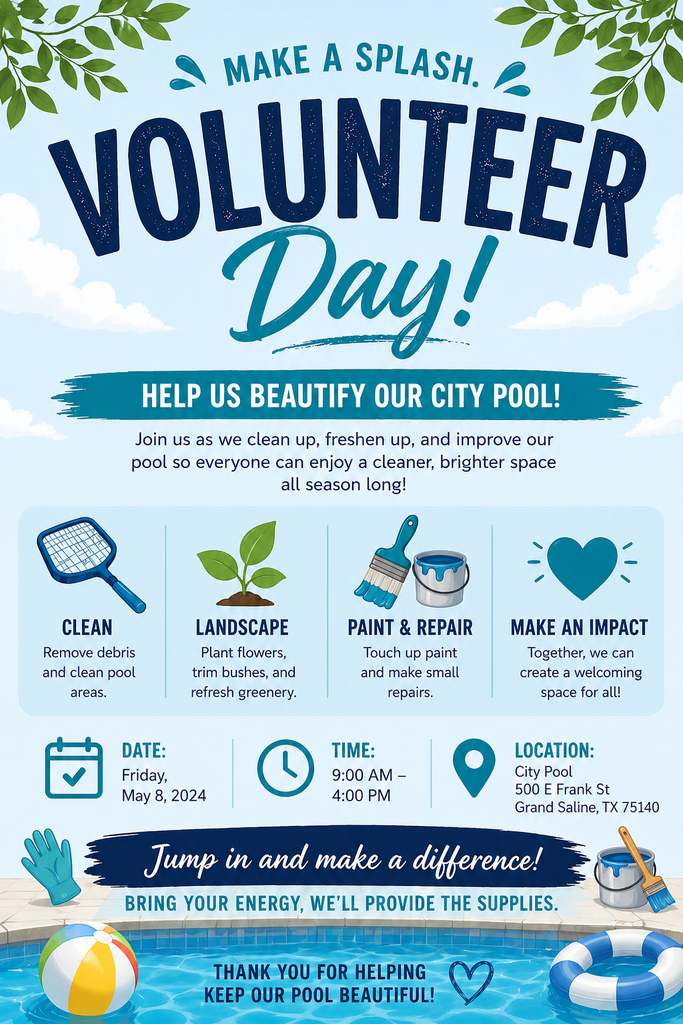 Make a splash. Volunteer Day! Help us beautify our city pool!