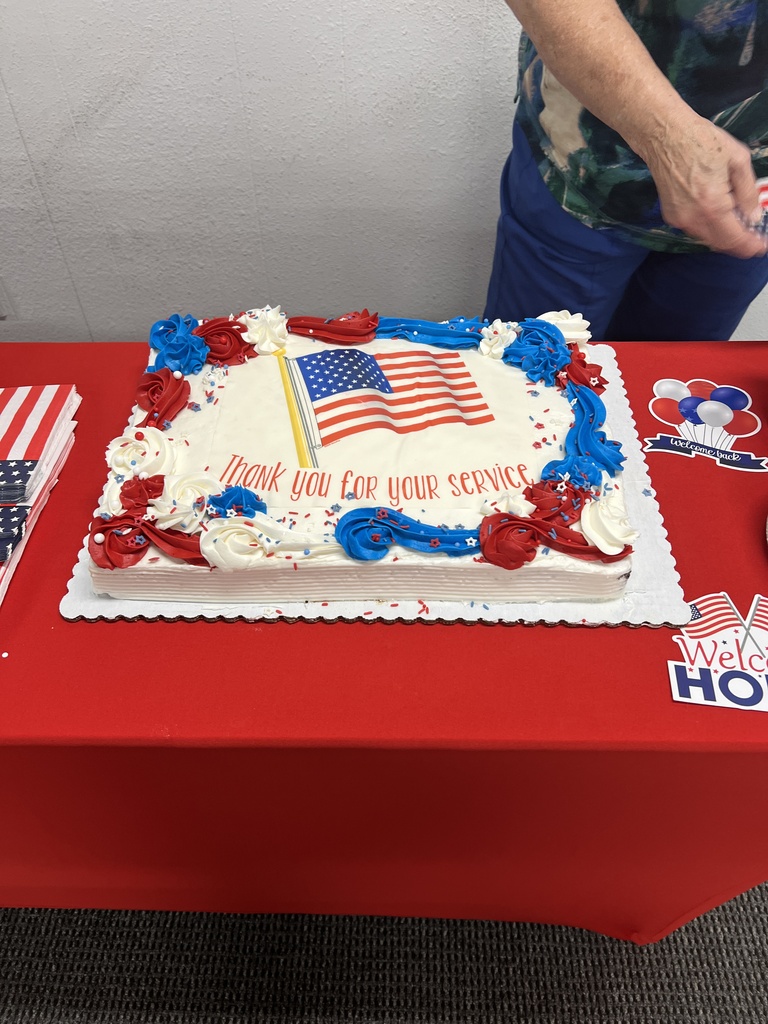 Red white and blue cake that says thank you for your service