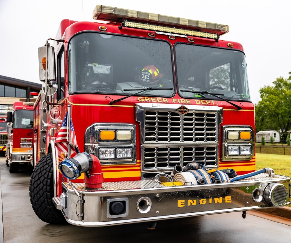 Photo of the front of a Greer firetruck