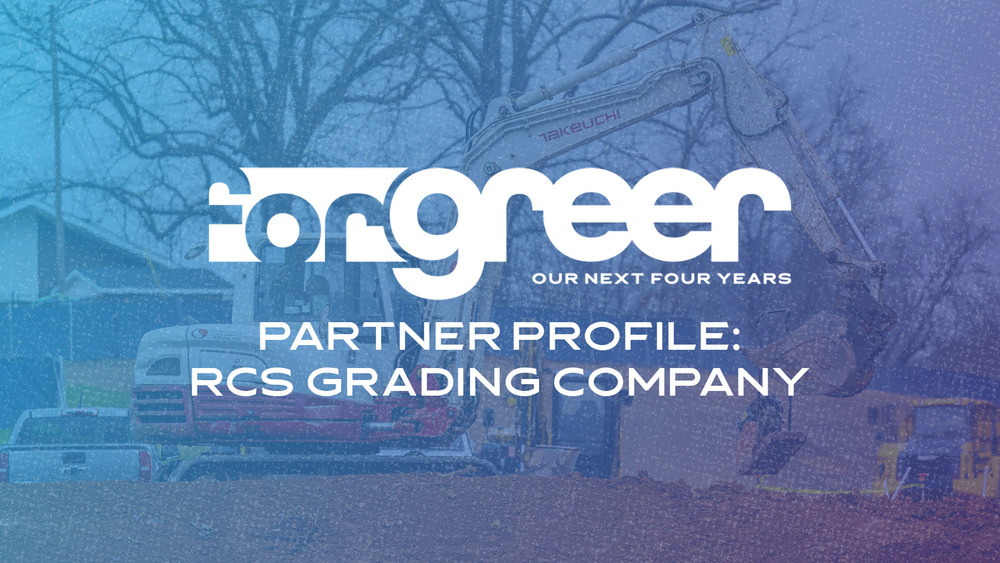 Graphic that includes the ForGreer Logo and the text: "Partner Profile: RCS Grading Company" with an excavator moving in the background