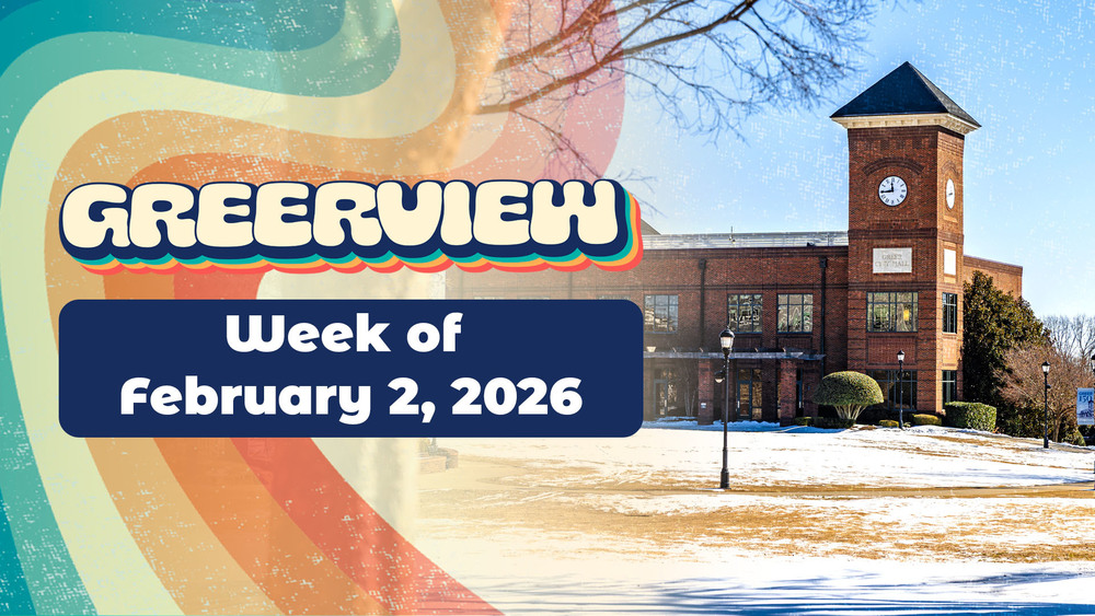 Greerview thumbnail with the text Week of February 2, 2026 with Greer City Hall in the background