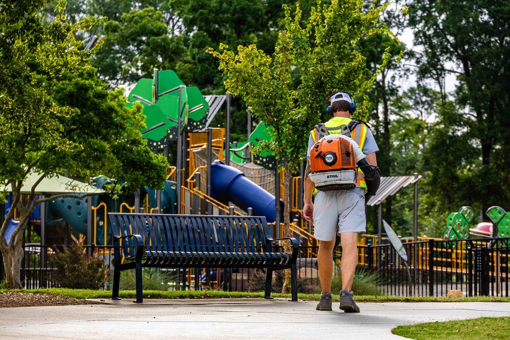 Public Services Worker with Leaf Blower