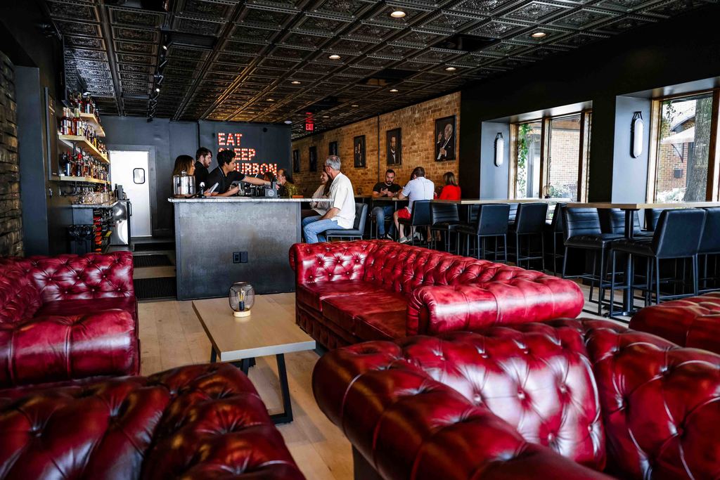 Wide shot of Neat Bourbon Bar with Customers