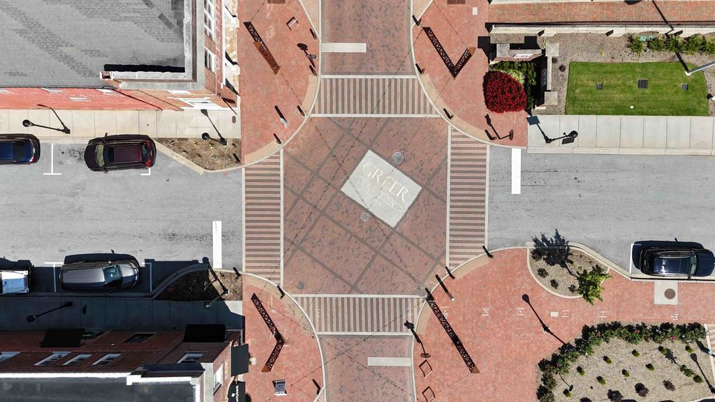 Drone Shot of Downtown Greer Intersection of Trade St and Randall St