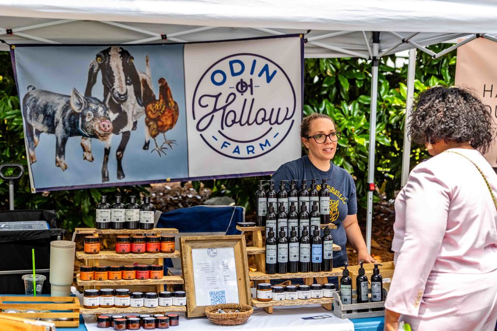 Vendor Talks to Customer at Greer Farmers Market