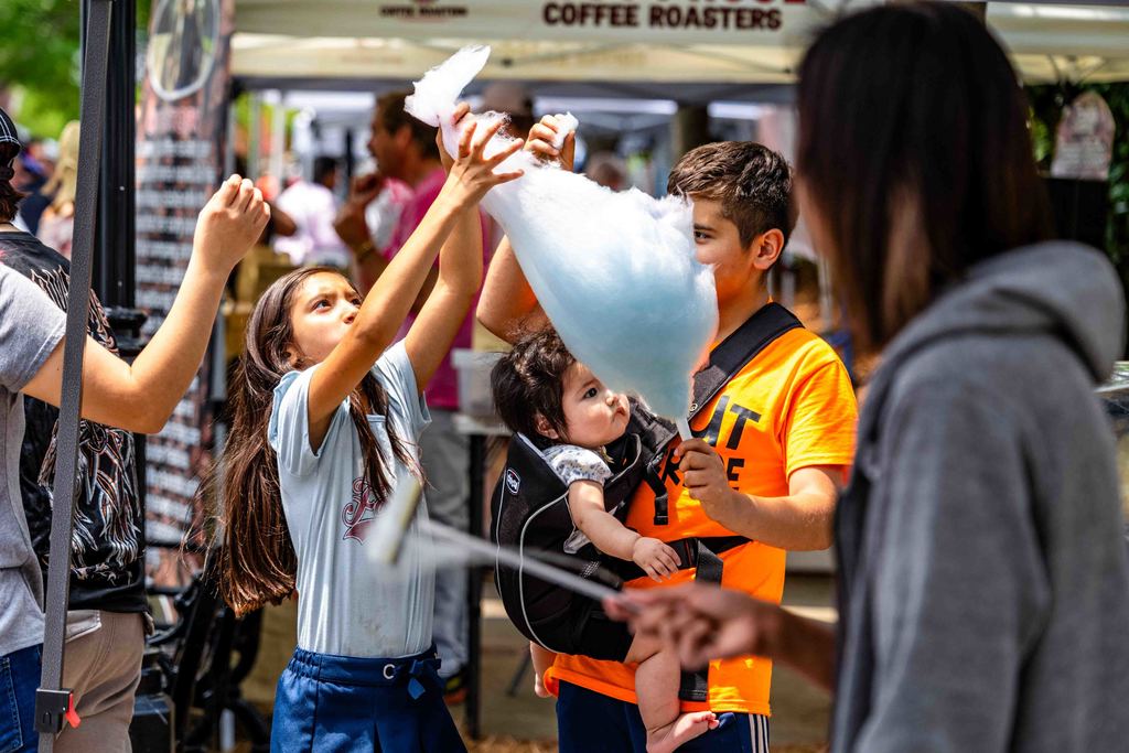 Kids Eat Cotton Candy at Greer Farmers Market