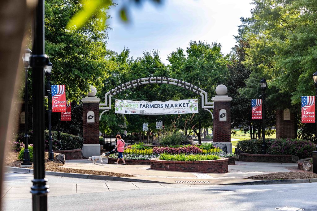 Greer Farmers Market Banner at Greer City Park Entrance