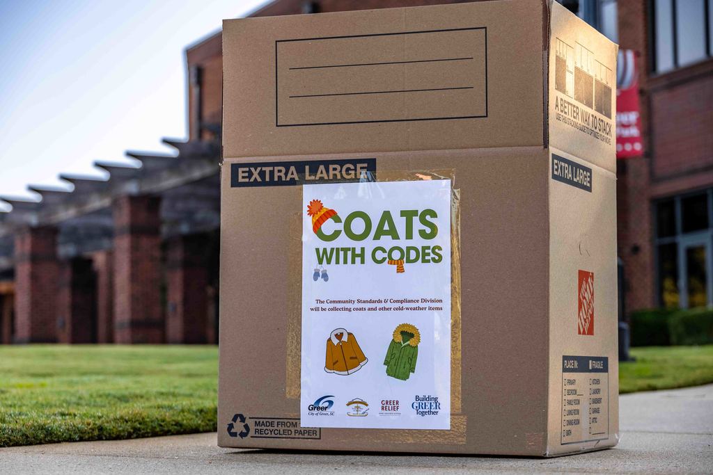 Coats with Codes Donation Box Outside Greer City Hall