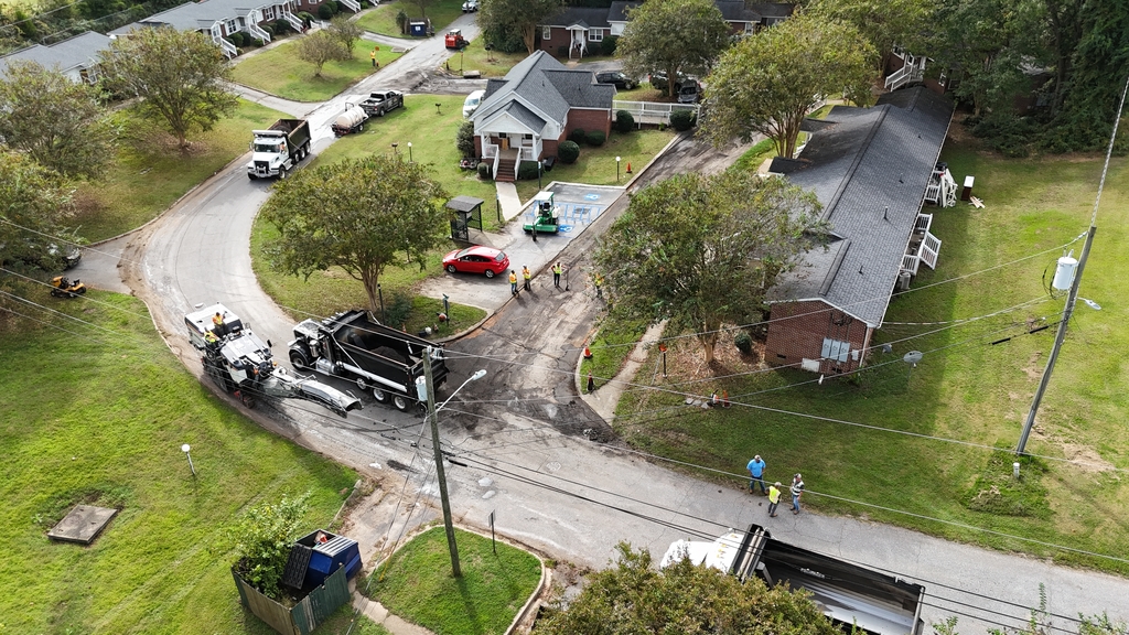 aerial image of road work