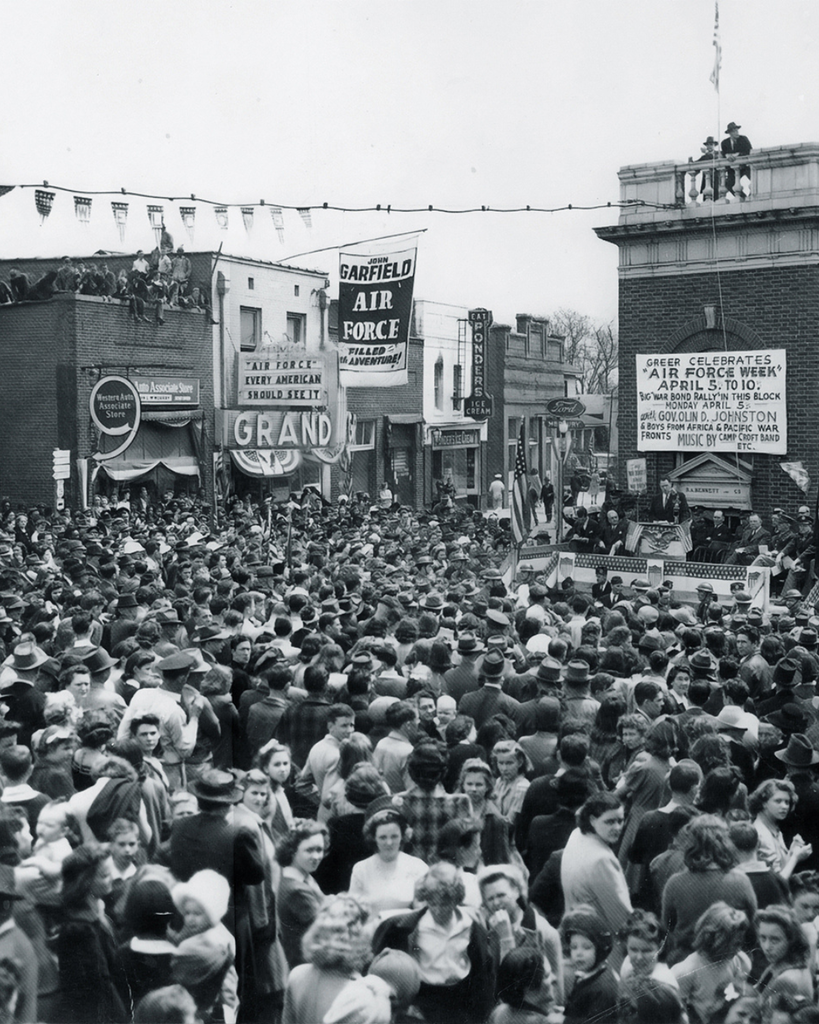 old photo of crowd in downtown greer