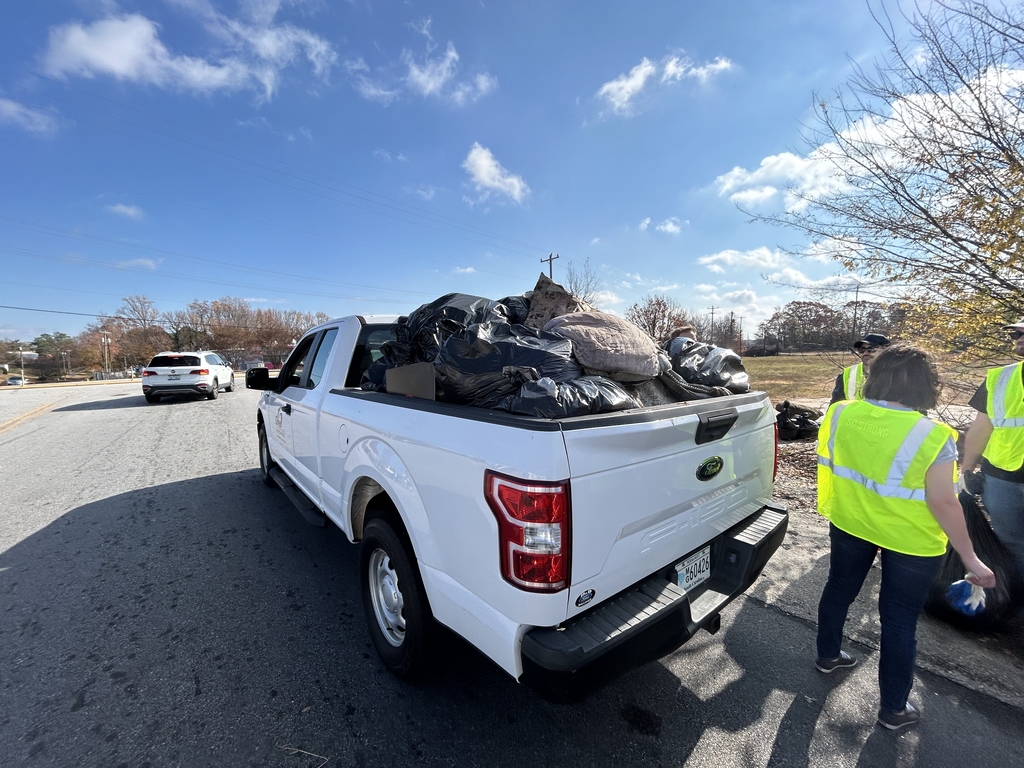 truck with garbage collected from litter pick up