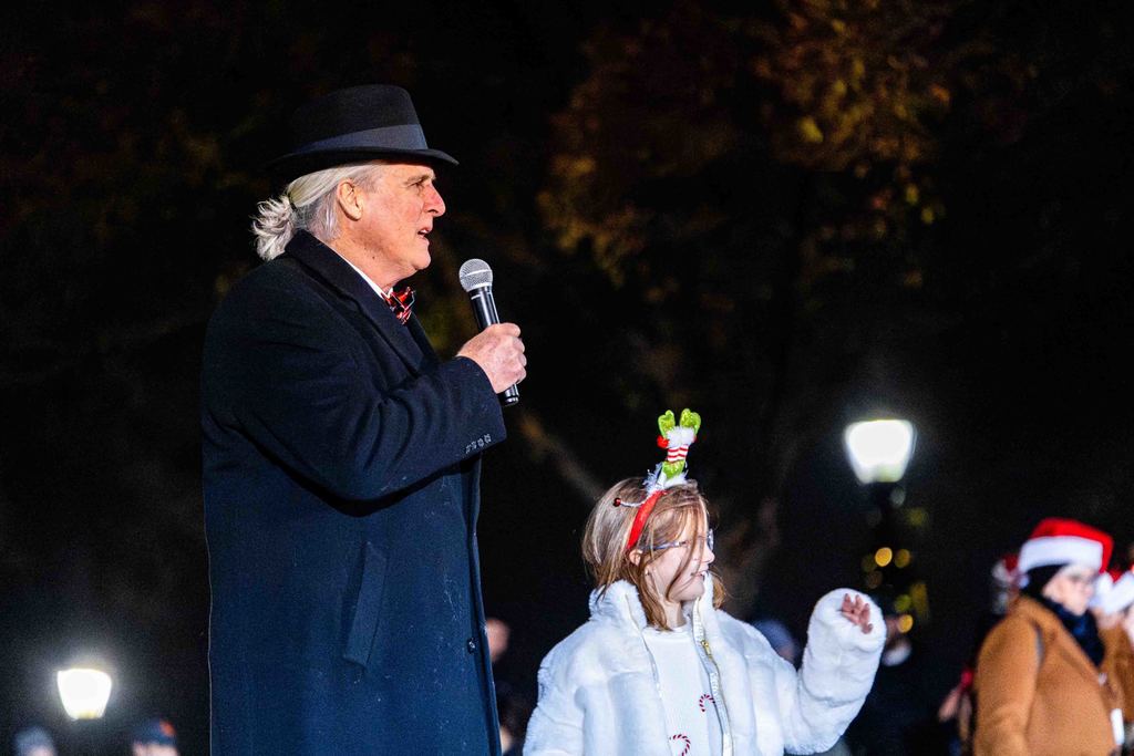 Greer150 Reveal at the Greer Christmas Tree Lighting Mayor Danner speaks to crowd