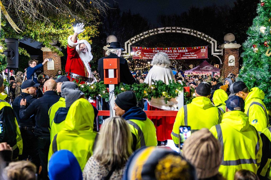 Santa Waves to crowd at the Greer Christmas Tree Lighting