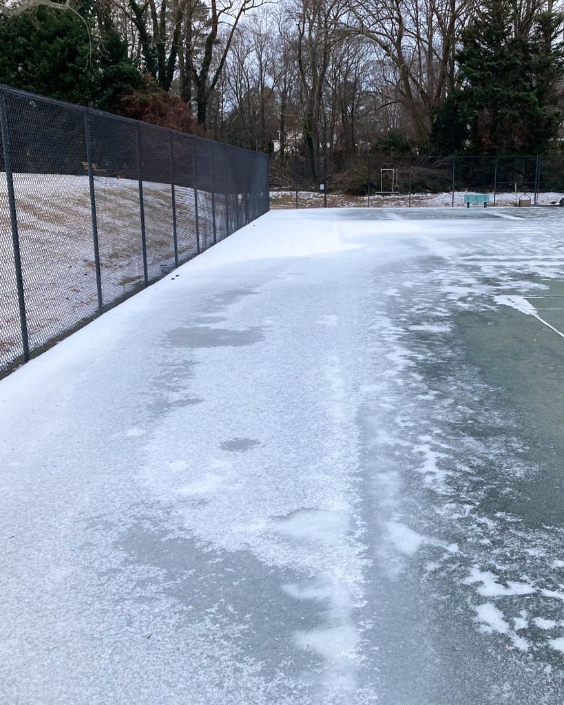 ice on the pickle ball courts at tryon rec
