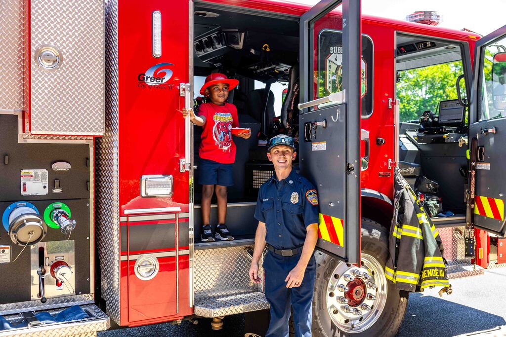 fire truck and child