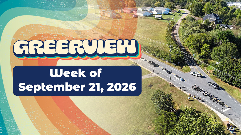 Text says GreerView Week of September 21, 2026 over a shot of the Greer HS Homecoming Parade from 2025