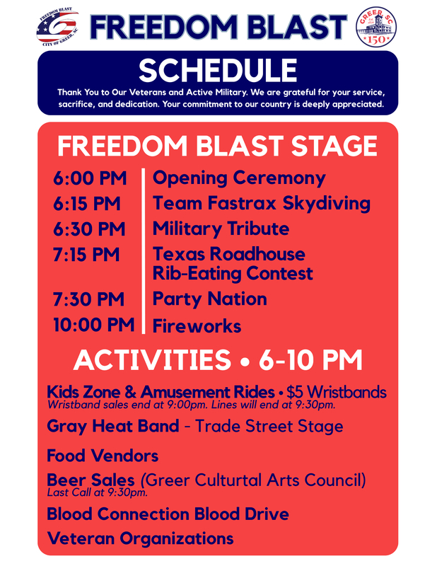 Freedom Blast Schedule showing times and activities