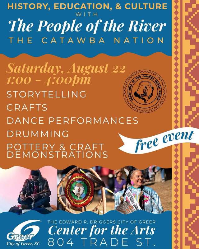Graphic says People of the River Saturday August 22 from 1 to 4 pm at Greer Center for the Arts