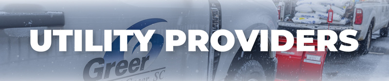 Image with the words Utility Providers and a photo of a Greer Public Services utility truck in the Background