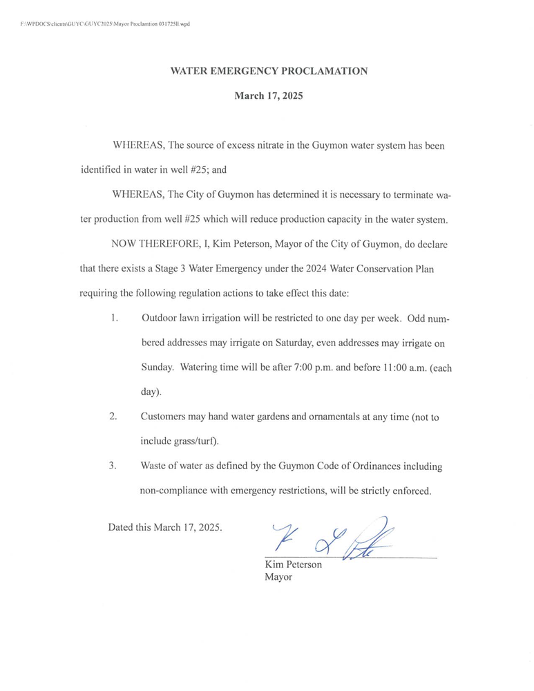 Water Emergency Proclamation 3.17.25