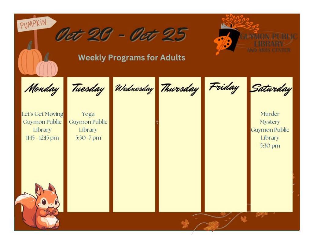 Weekly adult activities at the library