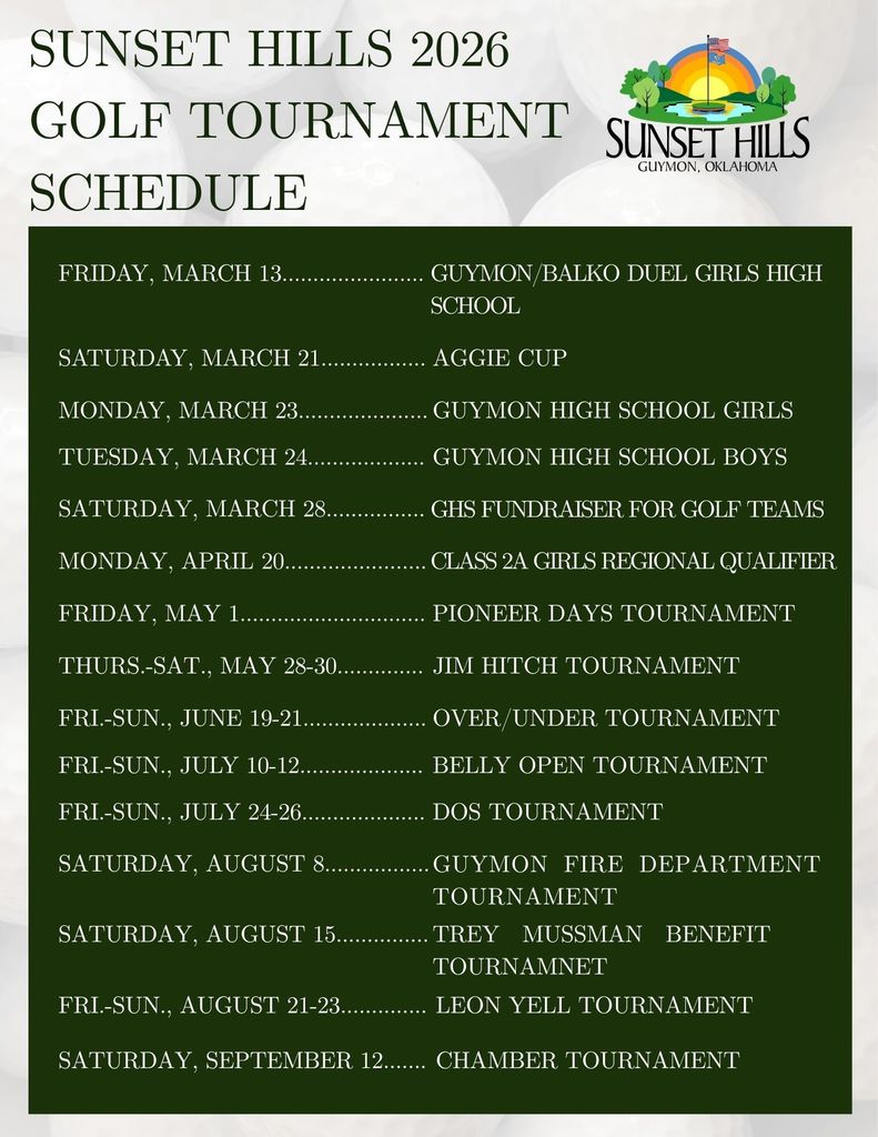 Golf Course Tournament Schedule