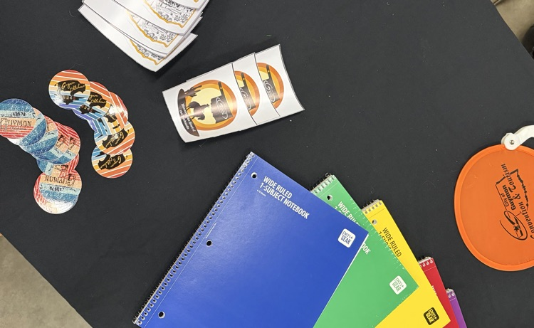 Notebooks, stickers, etc