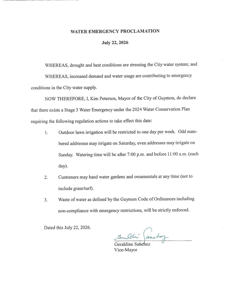 Water Emergency Proclamation