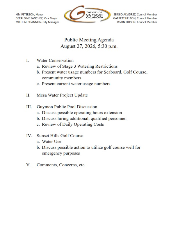 Public Meeting Agenda 