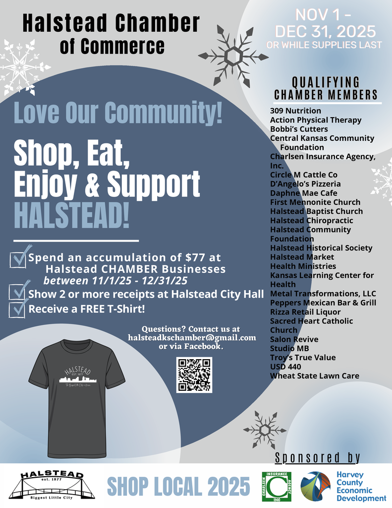Halstead Chamber Promotion Image showing t-shirt and promotion rules.