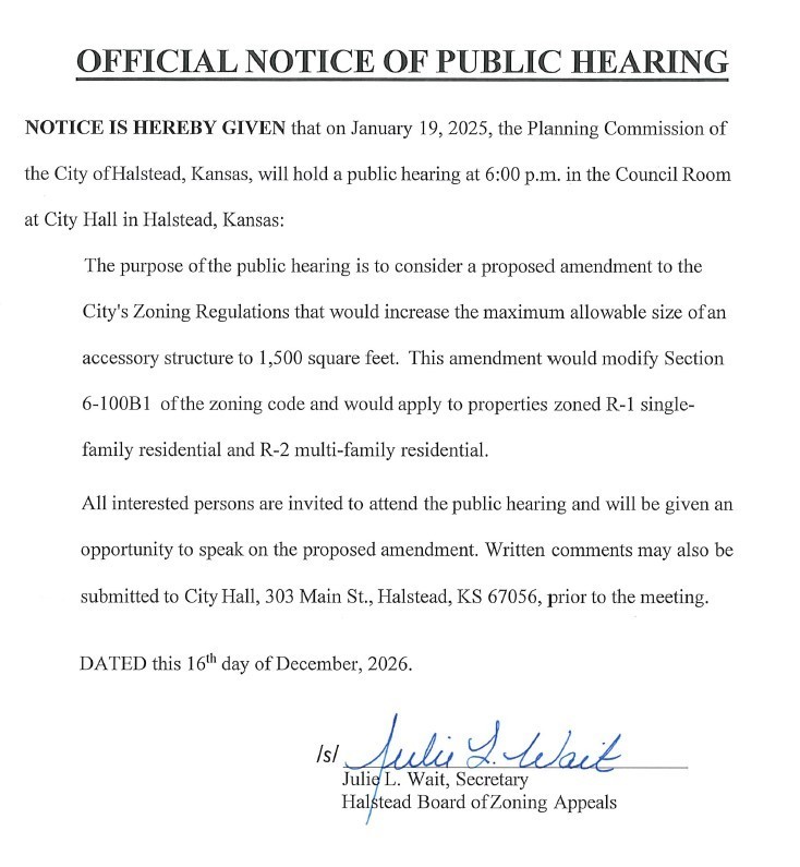 Notice of Public Hearing