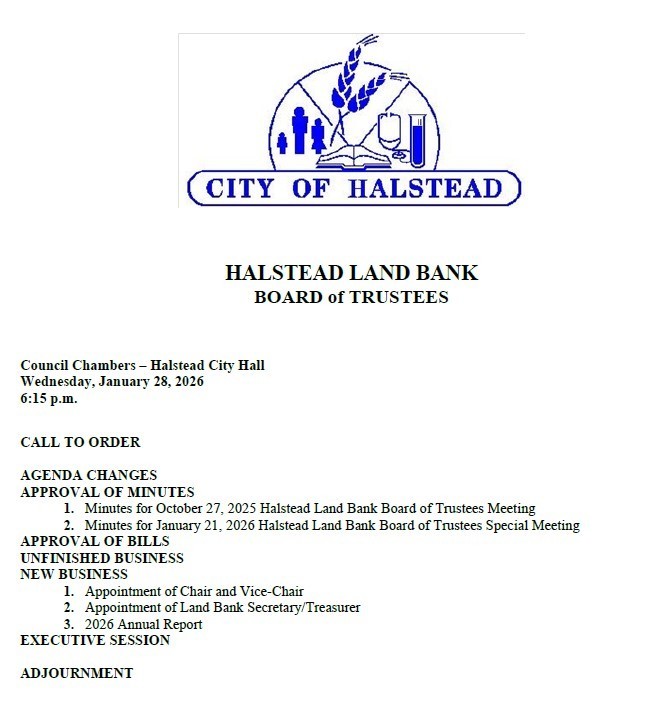 Land Bank Agenda for January 28, 2026 at 6:15pm.