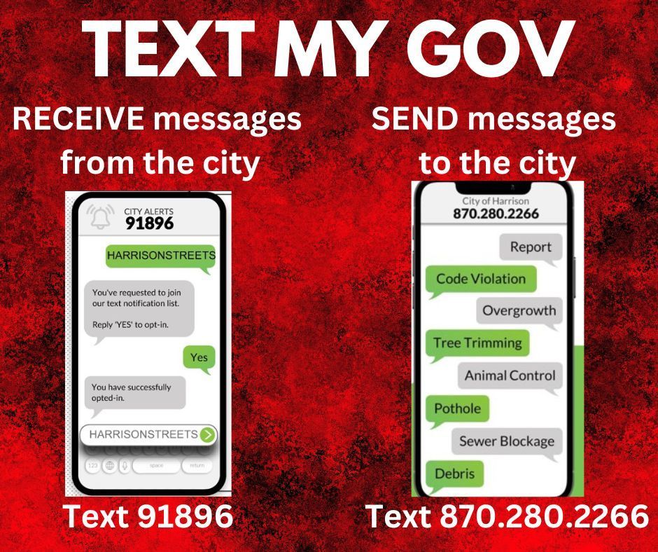 Text My Gov sent messages to city text 870-280-2266.