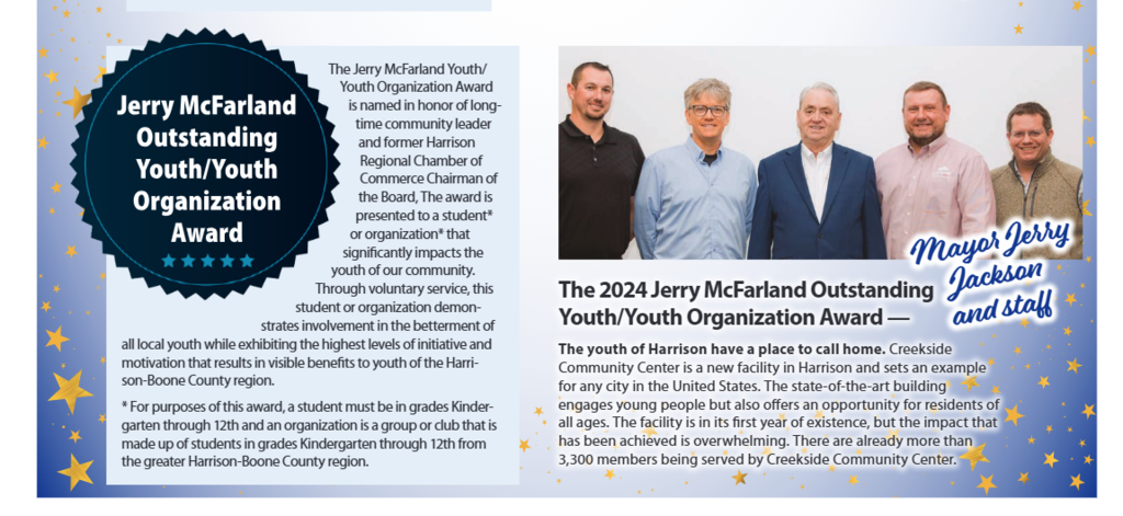Jerry McFarland Youth Award presented to Creekside developers.
