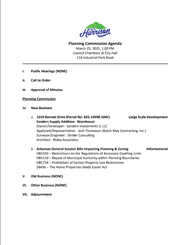 Agenda for Planning Commission
