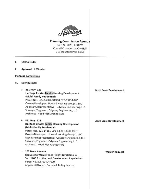 Agenda for Planning Commission