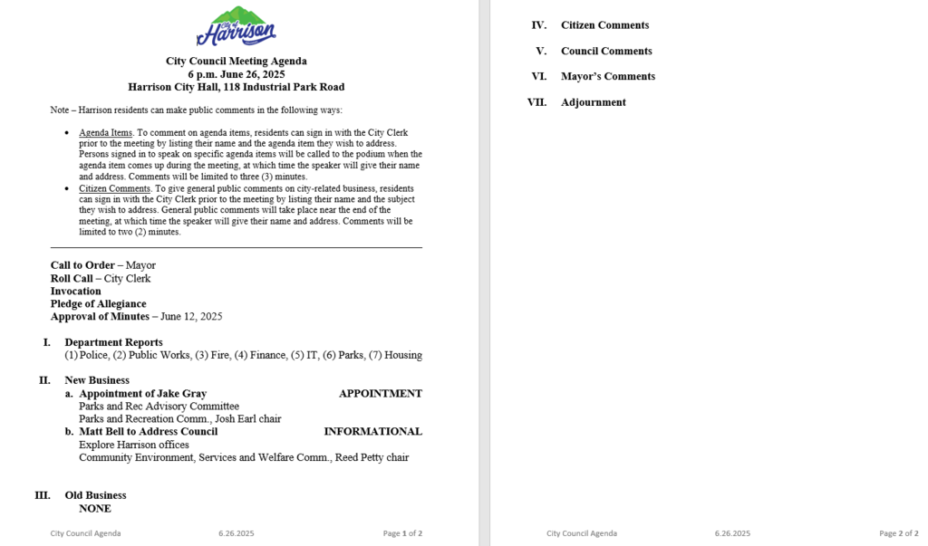 Agenda for 6.26 city council
