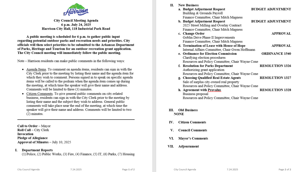 Proposed Agenda