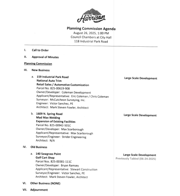 Proposed Agenda Planning Commission