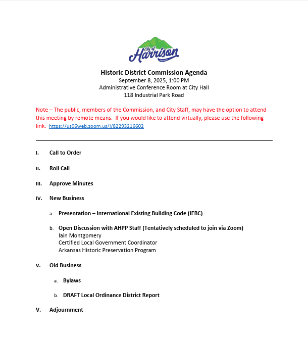 Historic District Commission Agenda