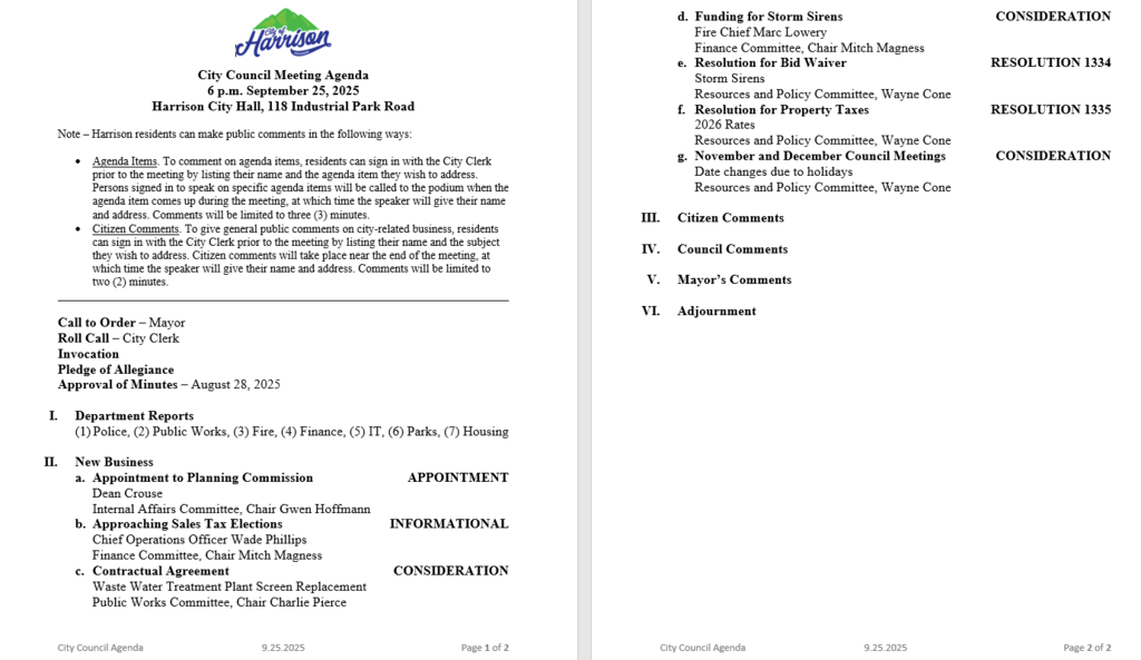 City Council Agenda 9.25