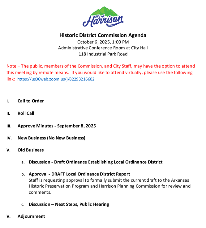Historic District Agenda