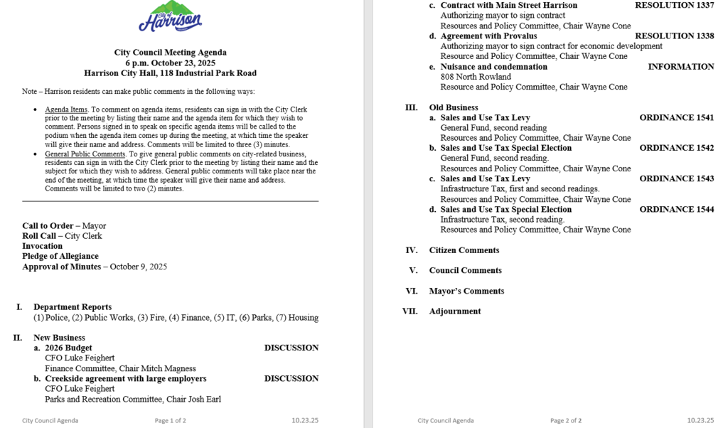 Updated City Council Agenda